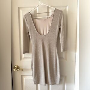 Beige body-con 3/4 sleeve dress, xsm